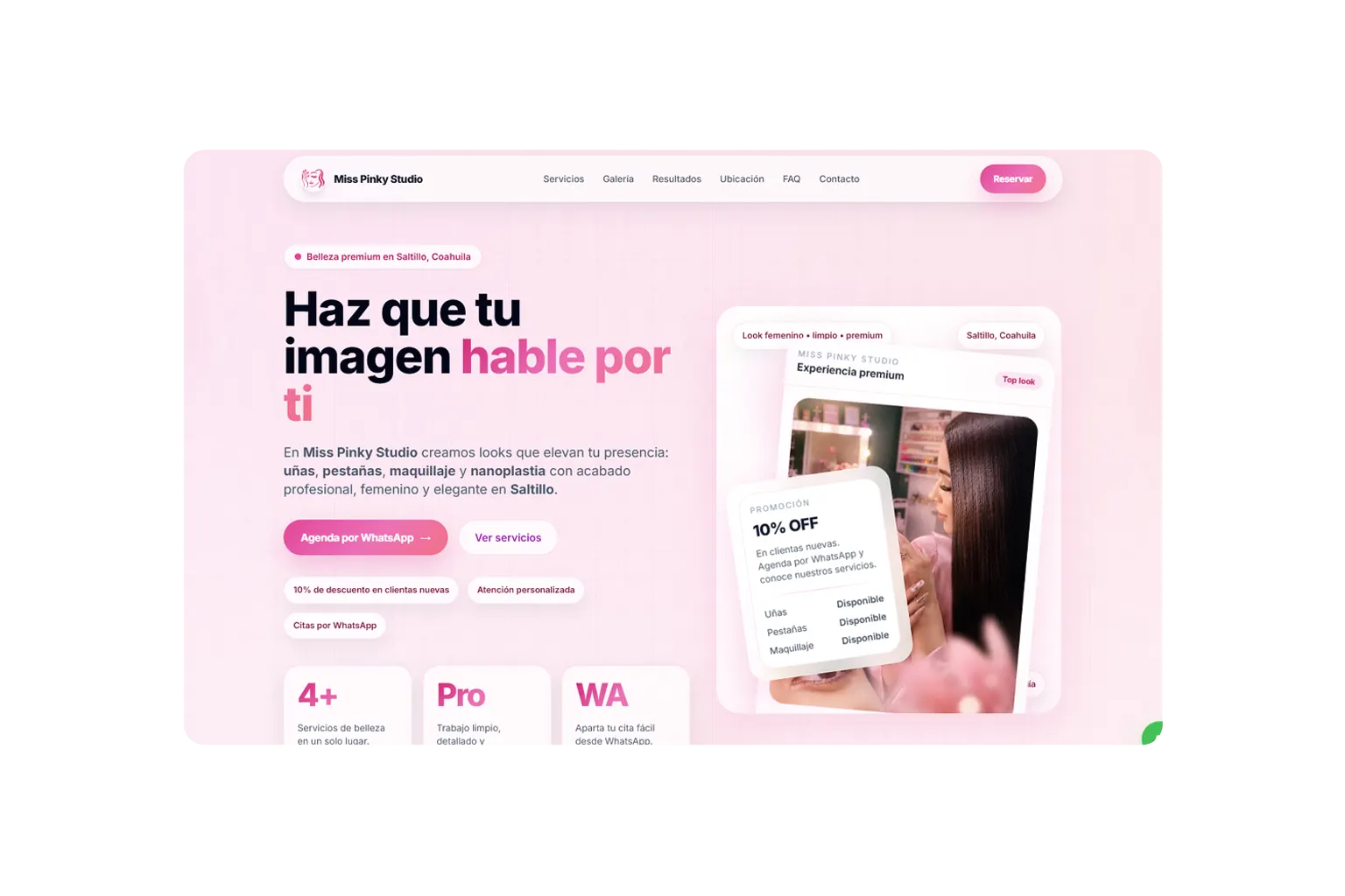 Landing page de Miss Pinky Studio